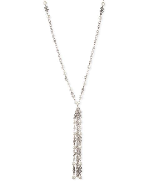 givenchy long silver necklace with tassle|givenchy pearl necklace.